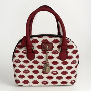 Aldo Red & White Lip-Print Mini Satchel